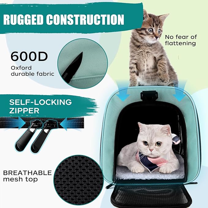 Cat, Dog Carrier for Small Medium Pet Carriers Up to15Lbs, Cats Carrier Soft- Sided Puppy Dogs Bag Portable Foldable Airline Approved Carrier Travel (Green 18 * 11 * 11)