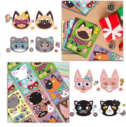 48 Sheets Cat Stickers,Make a Face Stickers for Kids, Make Your Own Cat Sticker, Animal Sticker for Kids 3-5, Brithday Gift Party Favors, Teacher Reward Classroom Games Craft