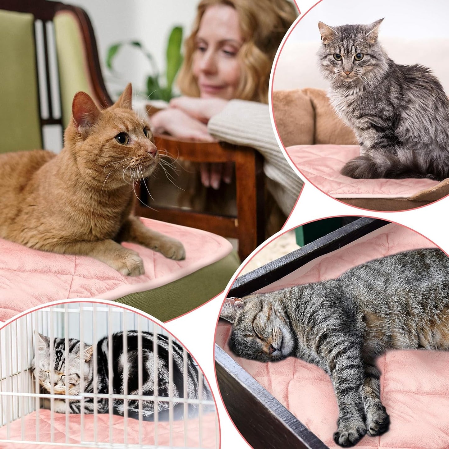 4 Pack Self Heating Cat Pad Self Warming Dog Mat Reflects Body Heat Extra Warm Thermal Pet Pad Washable Dog Cat Bed Crate Bed Mat Blanket (Pink,16 x 20 Inch)