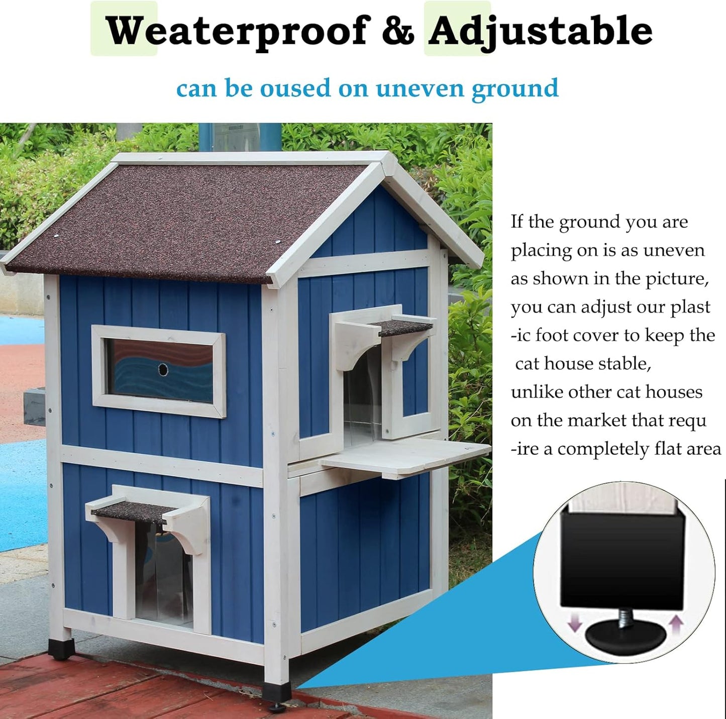 Rockever Outdoor Cat House, Large Outdoor Houses for Feral Cats Wooden Outside Cat Shelter Weatherproof with Escape Door