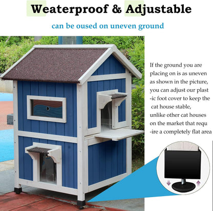 Rockever Outdoor Cat House, Large Outdoor Houses for Feral Cats Wooden Outside Cat Shelter Weatherproof with Escape Door