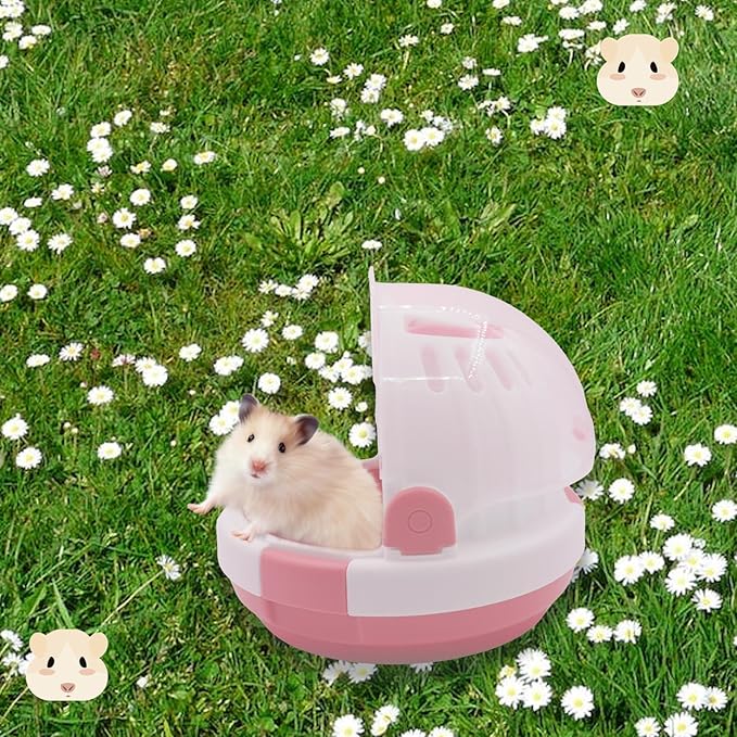 Hamster Carrier Cage Portable Cages Small Animals Carry Travel Case with Water Bottle Plastic Breathable Guinea Pig Outgoing Cage for Dwarf Hamster Ferret Chinchillas Hedgehog (Pink)