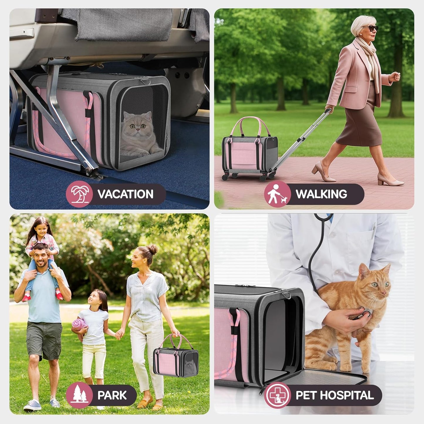 Pet Carrier with Wheels Airline Approved: Expandable Rolling Cat Carrier for Small Dog Under 25lbs - Cat Soft Carrier Pet Travel Bag TSA Approved Under Seat for Airplane Transport Flight