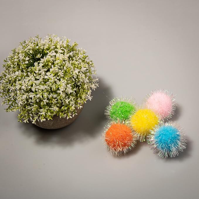 VAPKER 30 Pcs Cat Toys - Extra Large 2 Inch Sparkle Balls, Cat's Favorite Chase Glitter Tinsel Pom Poms, Assorted Colors