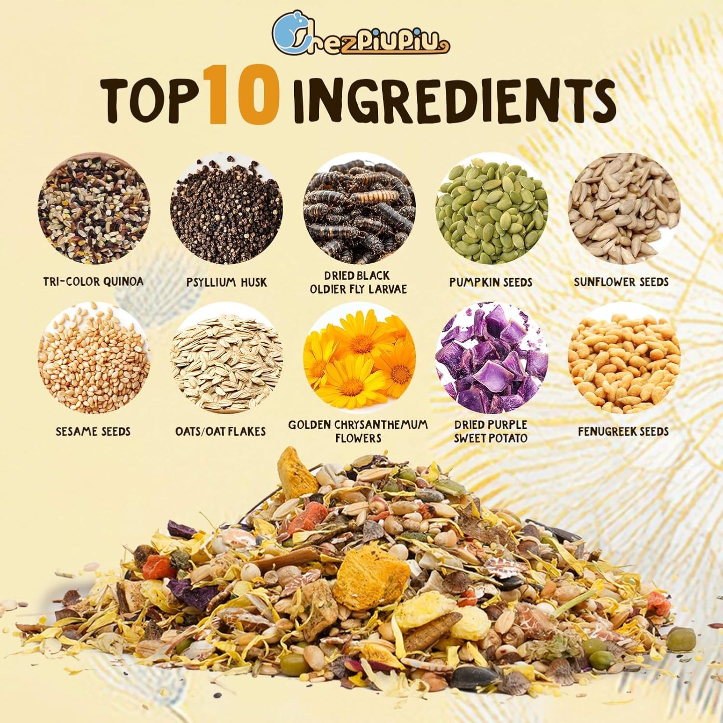 Dry Hamster Food Herbal Natural Flavor 16.23oz Portable Hamster Food Travel Pack for Outdoor Feeding Supports Oral and Digestive Health Relieves Inflammation