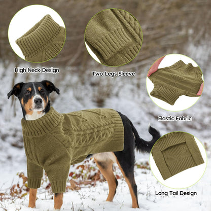 ASENKU Knitted Dog Sweater, Pullover Big Thermal Dog Winter Sweater, Turtleneck Doggy Sweaters for Large Medium Dogs Boy Girl, Warm Pet Sweaters Outfit Border Collie,Pit Bull,Golden Retriever,M