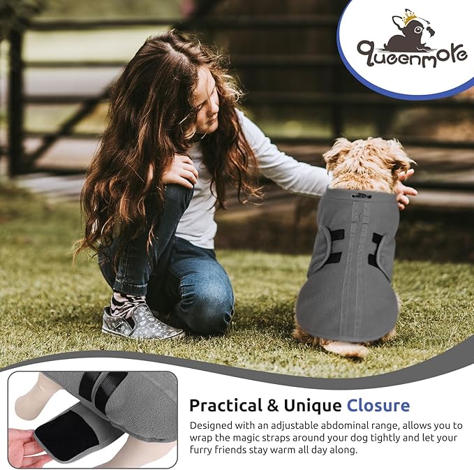 Queenmore XXS Dog Sweaters, Soft Fleece Vest Pullover Dog Jacket with Leash Hole, Warm Winter Dogs Clothes Cold Weather Doggy Dachshund Sweater for Small Dogs Cats Boy or Girl (Grey, XXS)