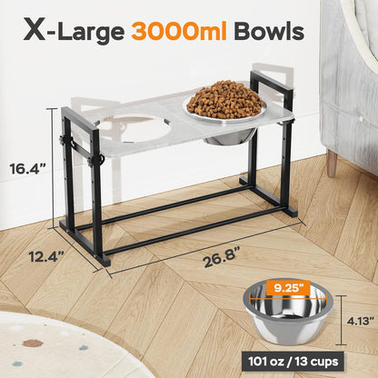 Elevated Dog Bowls for Extra Large Dogs, 4 Height Adjustable Tilted Raised Dog Bowl Stand with 2 Stainless Steel 3L Bowls, 16.1" Tall Dog Feeder for Giant Breed