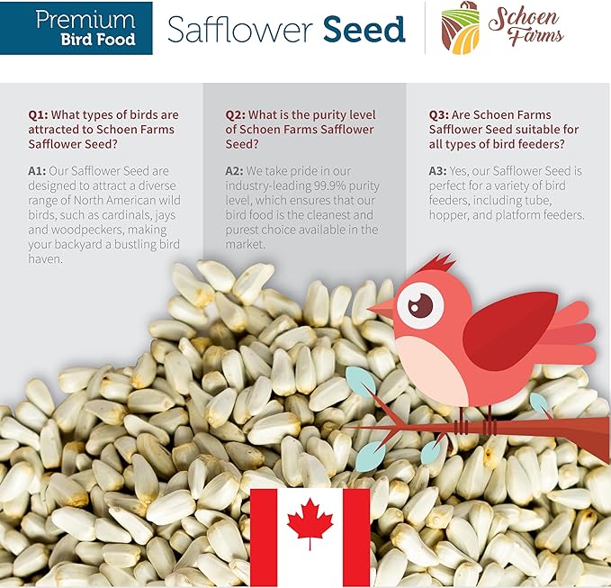 Schoen Farms Bright White Safflower Seeds for Cardinals, Jays, Finch, Dove and Others | 7 lbs (3.18 kg.)