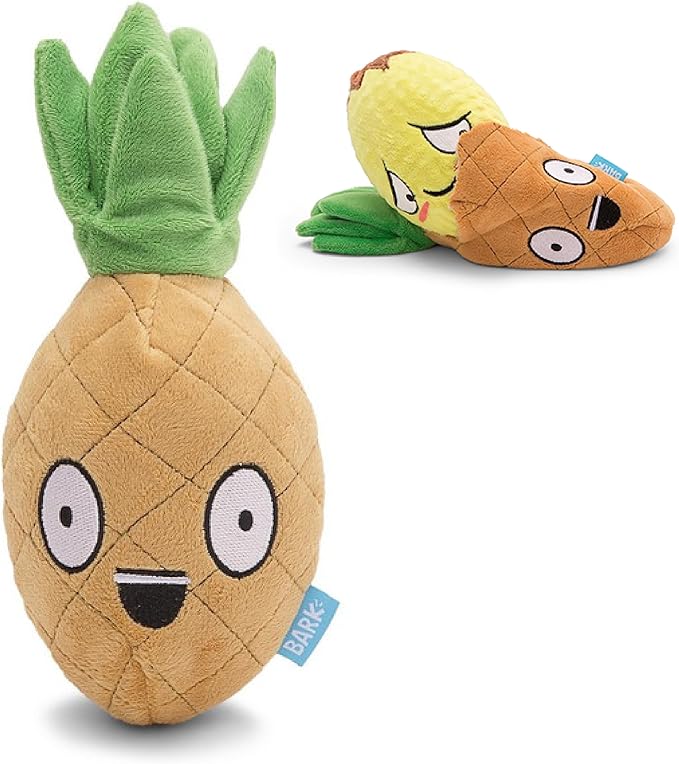 Barkbox Dog Toy 2 in 1 Interactive, Plush Exterior with Squeaker & Crinkle Material, Tearable Dog Toy with Squeaky Spikey Ball Inside, Ideal for Toy Destroyers - Penny The Pineapple, Large