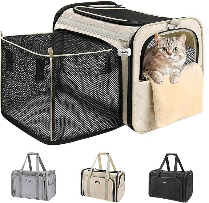 MIDOG Cat Carrier Soft for Small to Medium-Sized Cats,Up to 25 Lbs, TSA Airline Approved Soft Sided Pet Carrier,Collapsible Travel Cat Carriy Bag(Beige,20 inch x 13 inch x 13 inch)