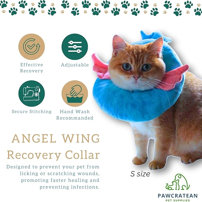 Adjustable Comfy Flower Style Elizabeth Collar for Cats Puppies Soft Recovery Cone Pet Protective Neck Collar (Blue Angel Wing, Medium)