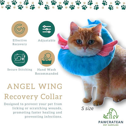 Adjustable Comfy Flower Style Elizabeth Collar for Cats Puppies Soft Recovery Cone Pet Protective Neck Collar (Blue Angel Wing, Medium)