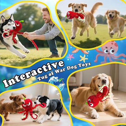 Squeaky Dog Toys Octopus -Plush Stuffed Dog Chew Toys with Soft Fabric for Small Medium and Large Dogs,Interactive Tug of War Puppy Toys to Keep Them Busy