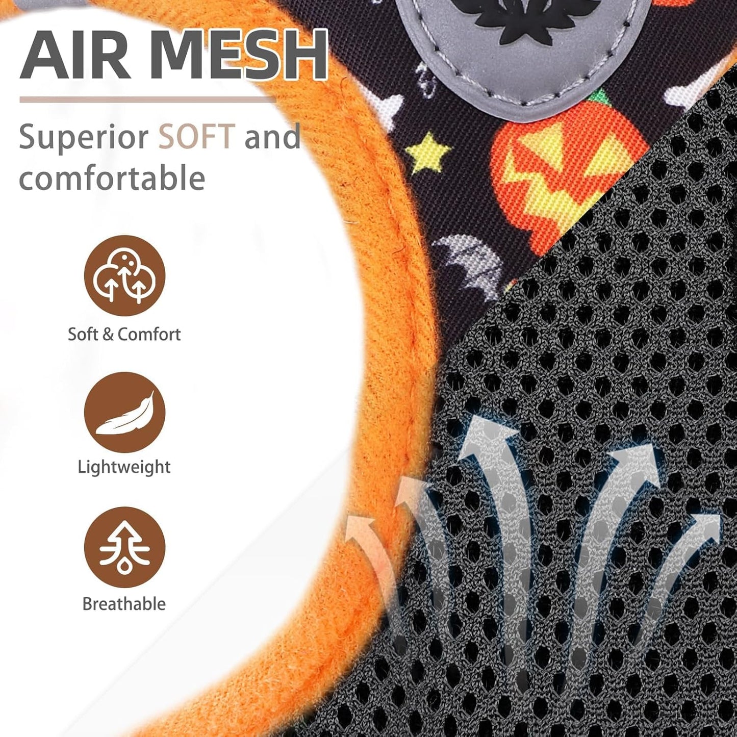 PUPTECK Adjustable Dog Harness Collar and Leash Set Step in No Pull Pet Harness for Small Medium Dogs Puppy and Cats Outdoor Walking Running, Soft Mesh Padded Reflective Vest Harnesses, Halloween, XS