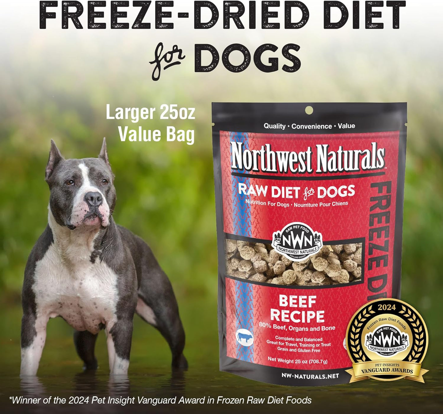 Northwest Naturals Freeze-Dried Beef Dog Food - Bite-Sized Nuggets - Grain-Free, High-Protein, Raw Diet, Human-Grade Ingredients, All Natural, Premium Quality, Healthy & Nutritious, Made in USA, 25 Oz