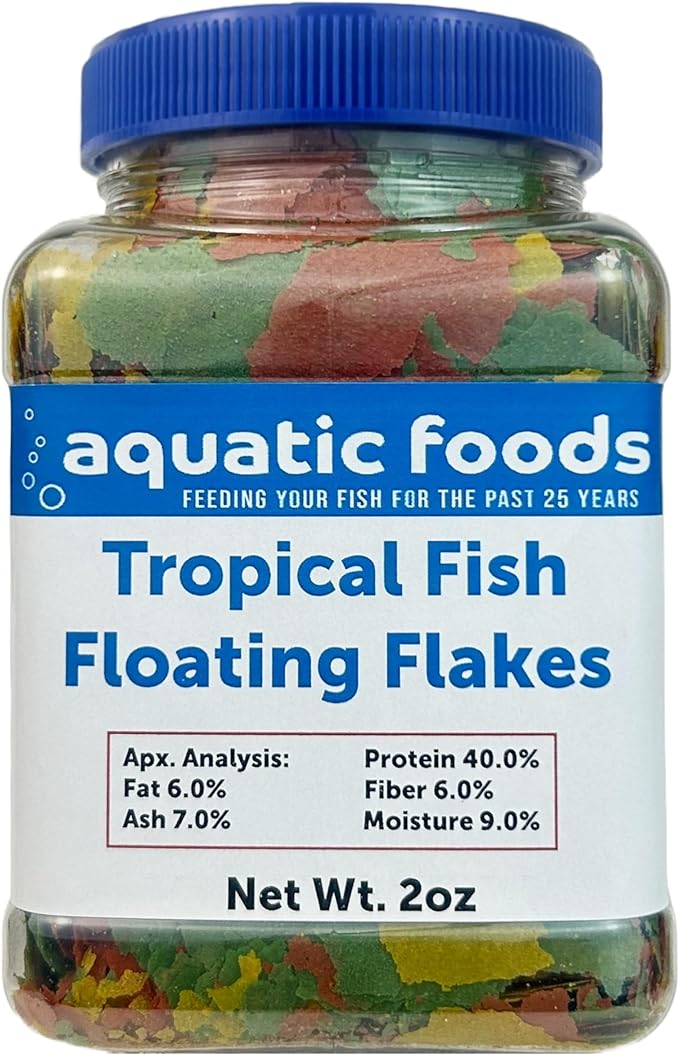 Aquatic Foods Inc. Premium Tropical Fish Flakes, Krill Flavor, 2oz Jar