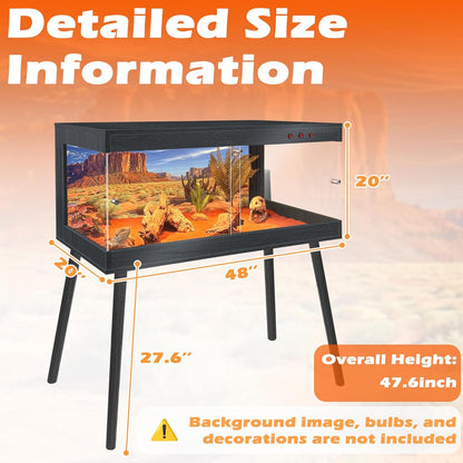 Royxen Bearded Dragon Tank with Metal Mesh Top and Leg Stand,Tempered Glass Reptile Tank,Reptile Enclosure,Lizard Tank for Chameleon,Snake,Lizard Habitat(48inch,Black)