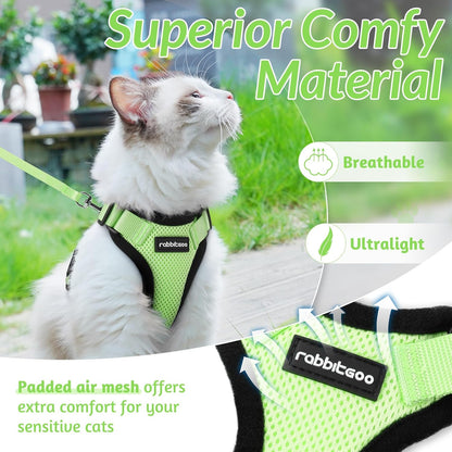 rabbitgoo Cat Harness and Leash for Walking, Escape Proof Soft Adjustable Vest Harnesses for Cats, Easy Control Breathable Reflective Strips Jacket, Light Green, M
