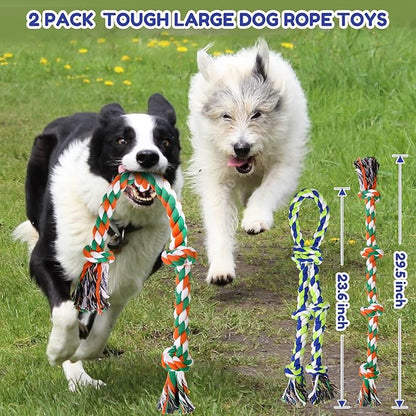 Dog Toys for Aggressive Chewers 2 Pack - Indestructible Natural Cotton Rope Toy, Tough Chew Toys for Medium/Large Breeds, Tug of War Dog Pull Rope Teeth Cleaning, Daily Companionship