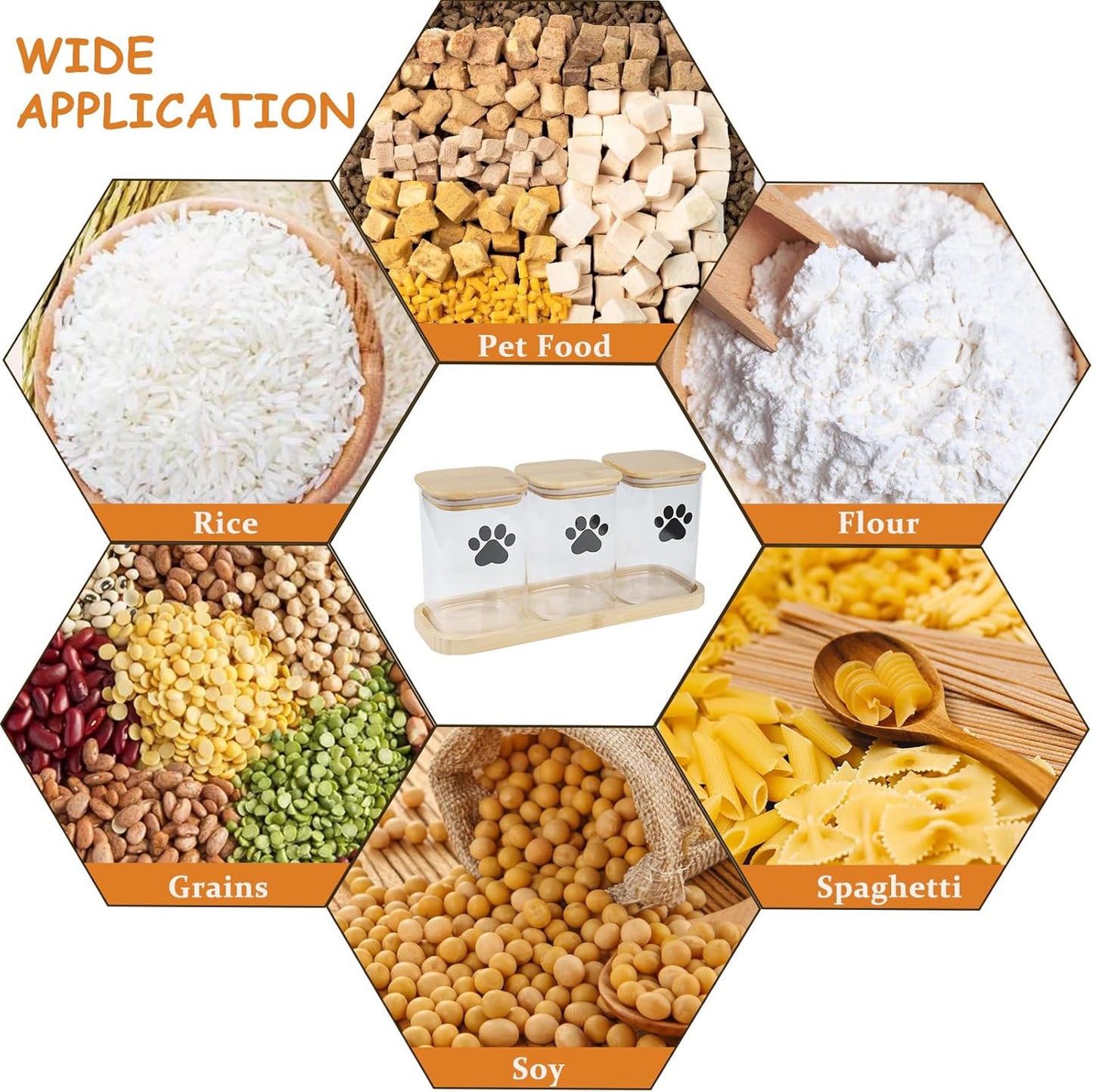 Dog Treat Container Airtight, 37oz Glass Dog Food Storage Set of 3, Pet Food Storage with Bamboo Lid, Small Pet Treat Canister,Puppy Food Bin for Kitchen Counter,Freshness Seal-Clear