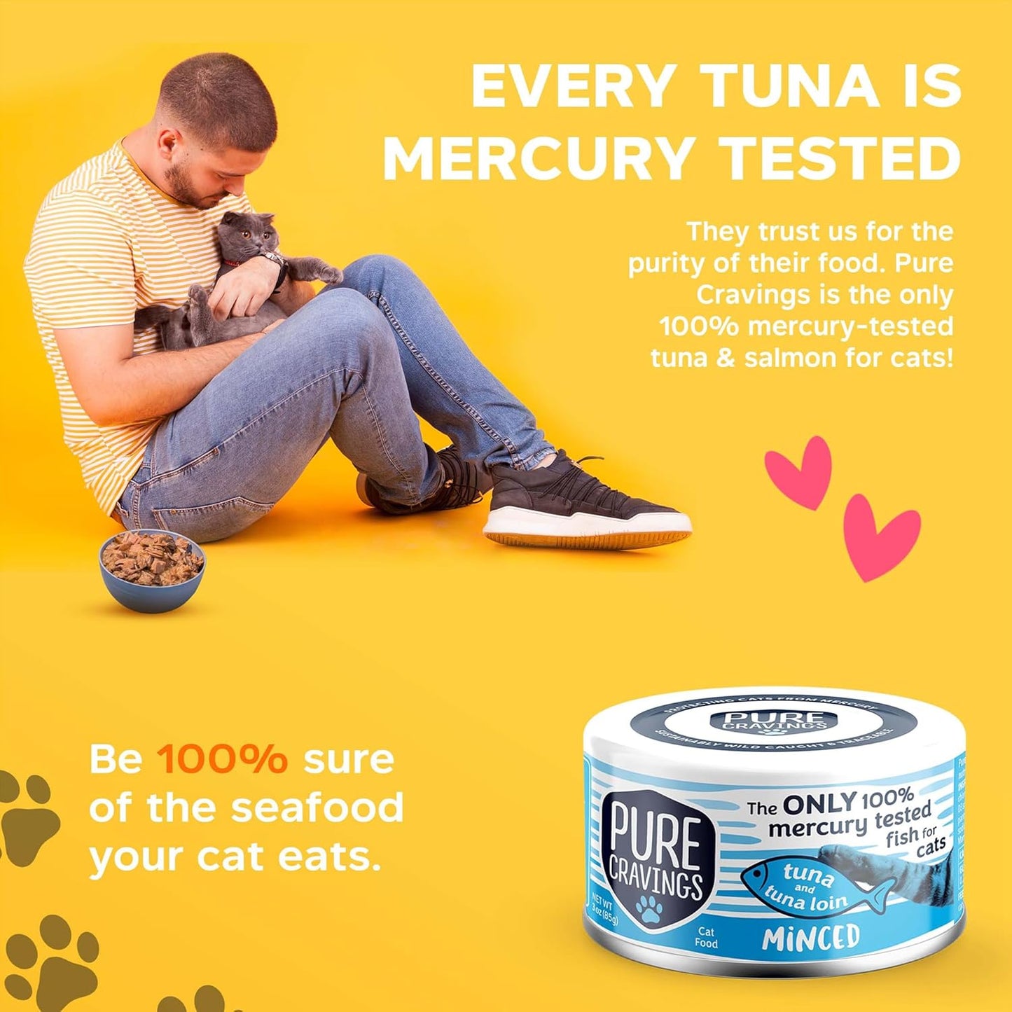 Pure Cravings Minced Tuna and Tuna Loin Wet Canned Cat Food, 100% Mercury-Tested, Moist Can Fish for Cats, Grain-Free, Protein, Non-GMO, 3oz, Pack of 12