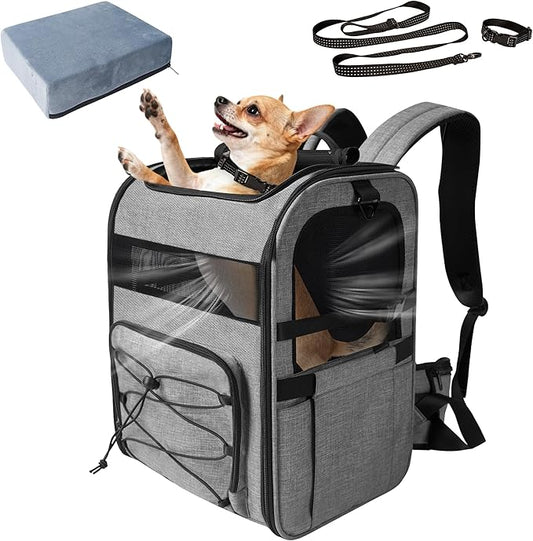 Dog Carrier Backpack for Small Dogs – Breathable and Comfortable Pet Travel Bag with, Safety Buckle and Adjustable Straps, Ideal for Hiking and Outdoor Adventures, Elevated Pad, Gray
