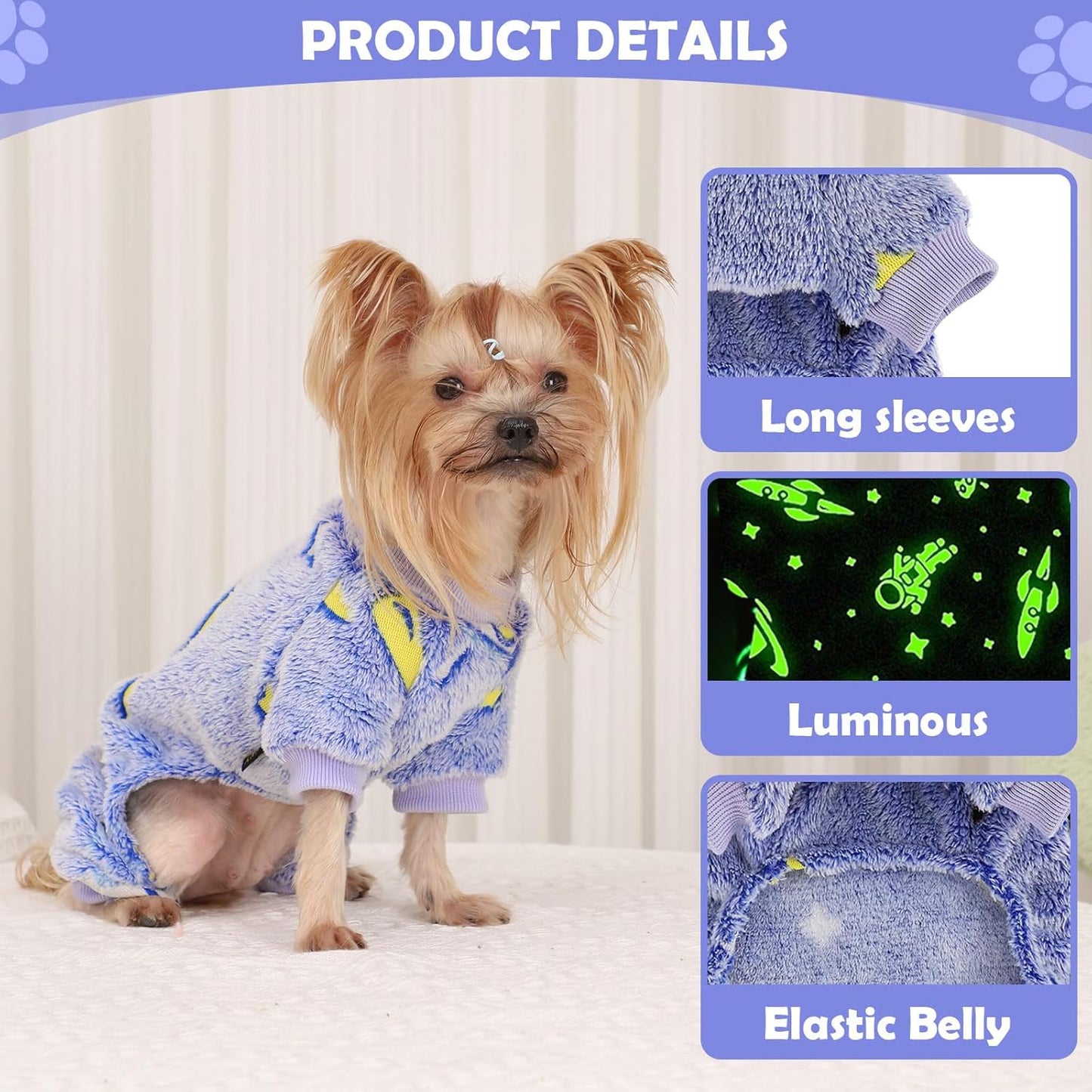 Dog Pajamas Pjs Small, Fall Winter Fleece Sweater Cute Extra Small Puppy Clothes Boy, 4 Legs Dog Sweater Jumpsuit, Soft Doggie Onesies Pet Apparel Outfits for Chihuahua Yorkie, Blue, XXS
