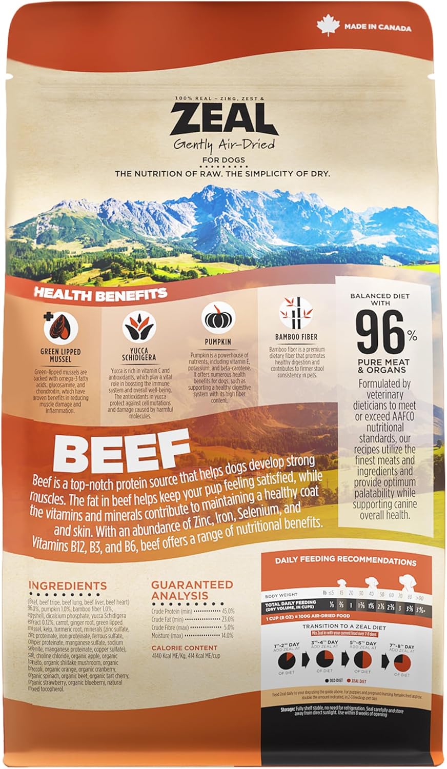 ZEAL Canada Air-Dried Beef Recipe for Dogs - High Protein, Natural Superfoods, Nutrient Rich, No Fillers, Grain Free, Complete & Balanced (Beef, 5.5lb)