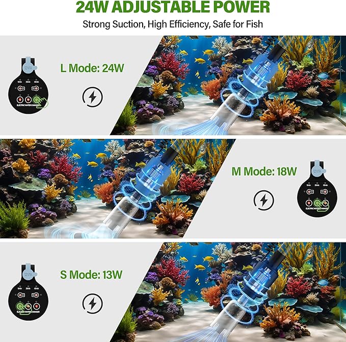 BOSTANA Aquarium Vacuum Gravel Cleaner,24W Electric Fish Tank Cleaning Tools,Multifunctional Fish Tank Gravel Cleaner Vacuum for Water Changer Wash Sand Circulation (Blue+Black)