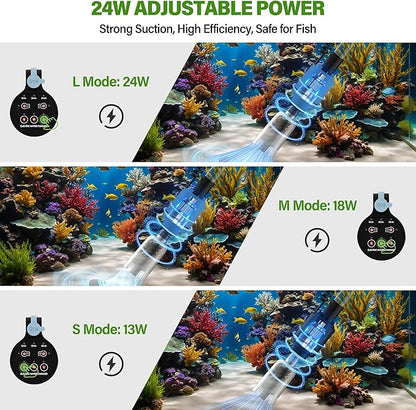 BOSTANA Aquarium Vacuum Gravel Cleaner,24W Electric Fish Tank Cleaning Tools,Multifunctional Fish Tank Gravel Cleaner Vacuum for Water Changer Wash Sand Circulation (Blue+Black)