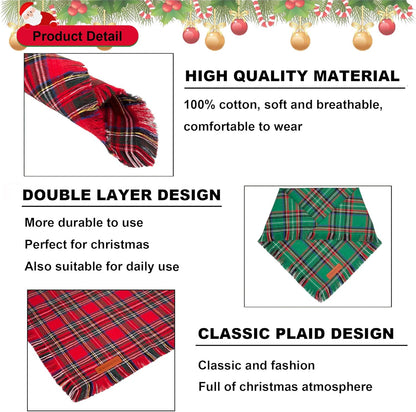 ADOGGYGO Christmas Dog Bandanas with Tassels, Stylish Plaid Dog Scarf Bib, Premium Cotton Fabric, Red Green Christmas Bandanas for Small Dogs Puppies (Small)