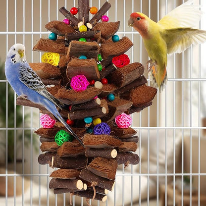 Kyouki Bird Toy for Parrots，Cockatiels, Budgies, Conures, Macaws, Lovebirds, Amazons and Other Small/Medium/Large Birds - Chewable & Shreddable Natural Coconut Husk Enrichment Toy (Large)