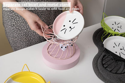 Raised Pet Food and Water Bowl, Cat and Small Dog Bowl, Tilted Ceramic Cat Water Bowl No Spill,15oz, Dishwasher Safe