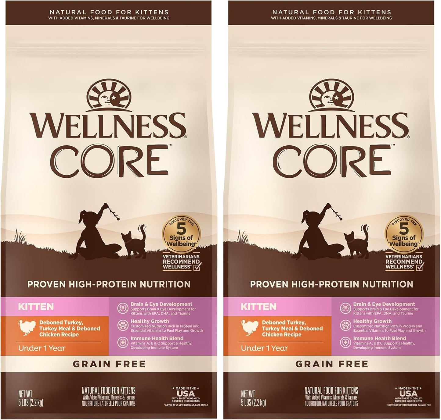 Wellness CORE Grain-Free Kitten Formula Dry Cat Food, 5 Pound Bag (Pack of 2)