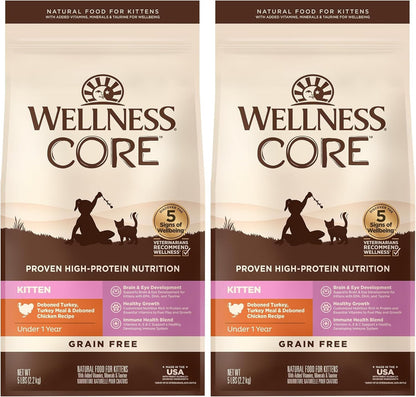 Wellness CORE Grain-Free Kitten Formula Dry Cat Food, 5 Pound Bag (Pack of 2)
