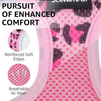 SCENEREAL Cat Harness & Leash Set Escape Proof - Adjustable Air Mesh Vest with Reflective Strips for Kittens, Puppies, Rabbits, Pink Leopard M
