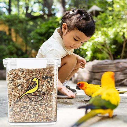 Bird Seed Storage Container-Airtight Bird Food Container-5-6lb/4.2 l Pet Food Storage Containers with Bird Seed Scoop-Wild Bird Seed Dispenser-forPetBirds Parakeets Finches Food MealwormsStorage/Clear