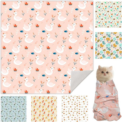 17.7" Cat Grooming Wrap, Cats Wrap for Cutting Nails, Self-Adherent Fabric Wrap for Cats, Anti-Scratch, Anti-Escape, Multifunctional Swaddle Wrap Pet Tool (Swan, Medium)