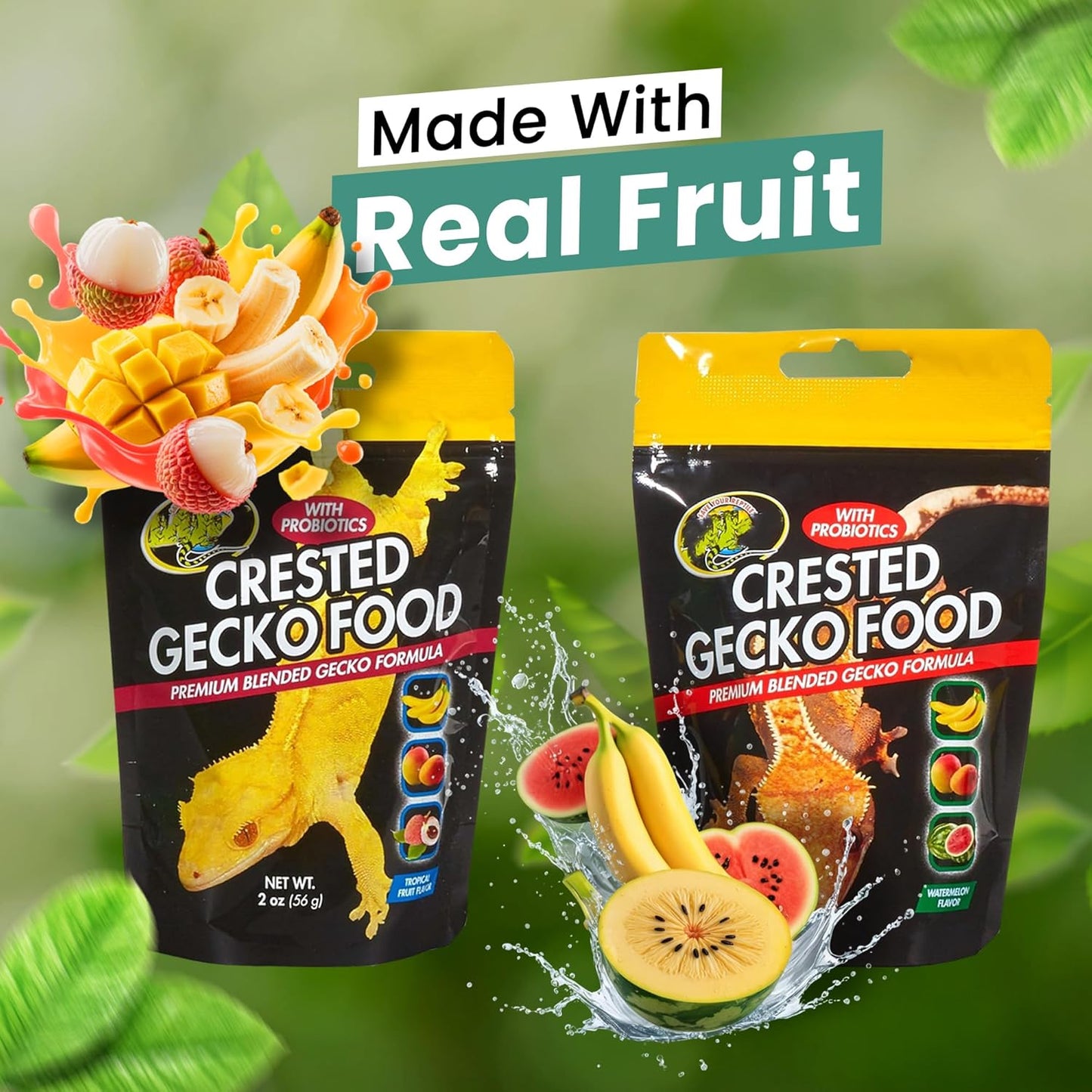 Watermelon and Tropical Fruit Flavor Crested Gecko Food for Reptiles (2-oz) Including Microfiber Cleaning Cloth (Tropical Fruit and Watermelon Flavor Crested Gecko Food 2-oz)