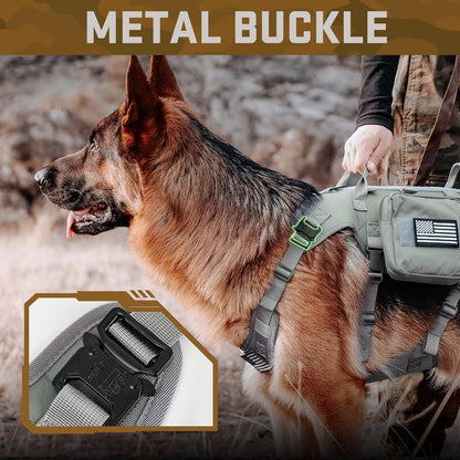 Forestpaw Tactical Dog Harness for Large Dogs,Tactical Dog Collar with Bungee Leash Set,No Pull Military Dog Harness for Walking Training,Adjustable for Medium Large Dogs,Gray,Chest 15.5-25.5"