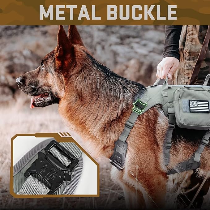 Forestpaw Dog Harness Medium Sized,Tactical Dog Harness with Handle,No Pull Military Style Service Dog Vest with Pockets Adjustable for Medium Dogs,Gray,Chest 15.5-25.5"