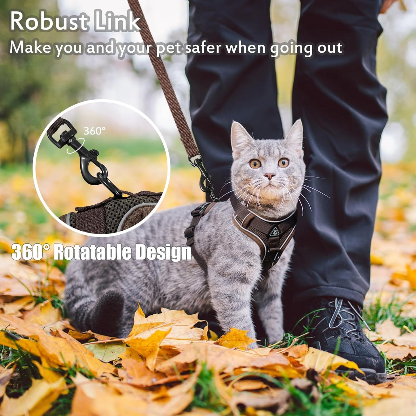 Escape Proof Cat Harness and Leash Set for All Types of Cats - Adjustable Reflective Soft Mesh Vest with 4 Buckles, Breathable Walking Harness for Kittens to XL Cats