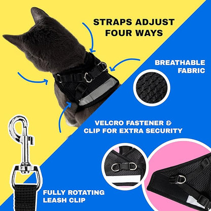 Travel Cat Harness and Leash Set - Adjustable Fit Mesh Cat Harness and Reflective Strap - Comfort Walking Vest for Kitten for Outdoor Walking, Hiking (Extra Small, Black)