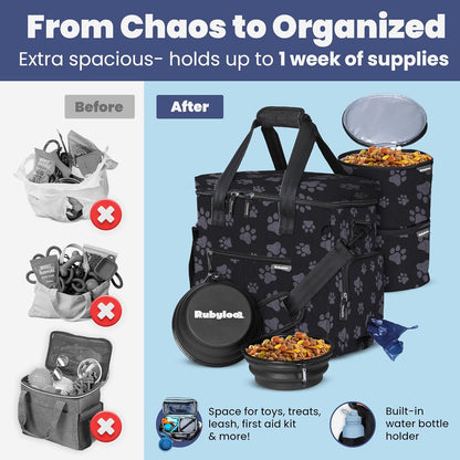 The Original Doggy Bag™- Dog Travel Bag for Supplies - Ultimate Gift for Dog Moms & Dads, Doggy Lovers & Pet Owners for Christmas- Includes 2 BPA-Free Travel Bowls and 2 Food Containers: Paw Print