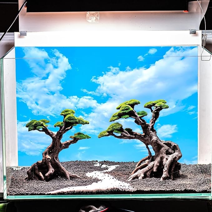 Novelsite Fish Tank Decorations - Large Bonsai Trees with Faux Moss- Aquarium Rocks Aquascaping- Made of Sandstone 17" x 8.6" x 5" Enhance Aquatic Landscape with Realistic Natural Look