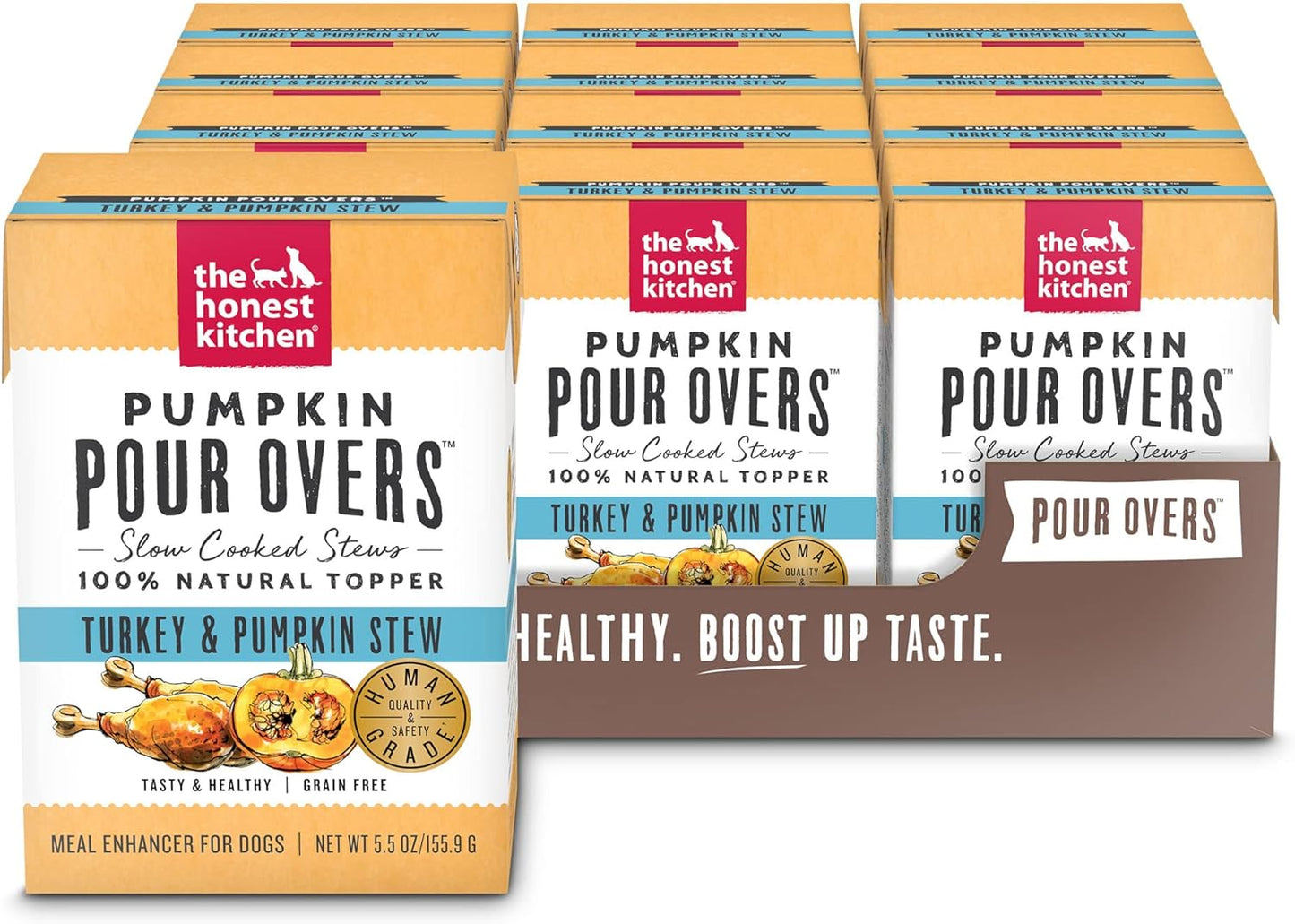 The Honest Kitchen Pumpkin POUR OVERS Wet Toppers for Dogs (12 Pack), 5.5 oz - Turkey Stew