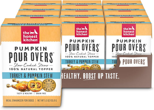 The Honest Kitchen Pumpkin POUR OVERS Wet Toppers for Dogs (12 Pack), 5.5 oz - Turkey Stew