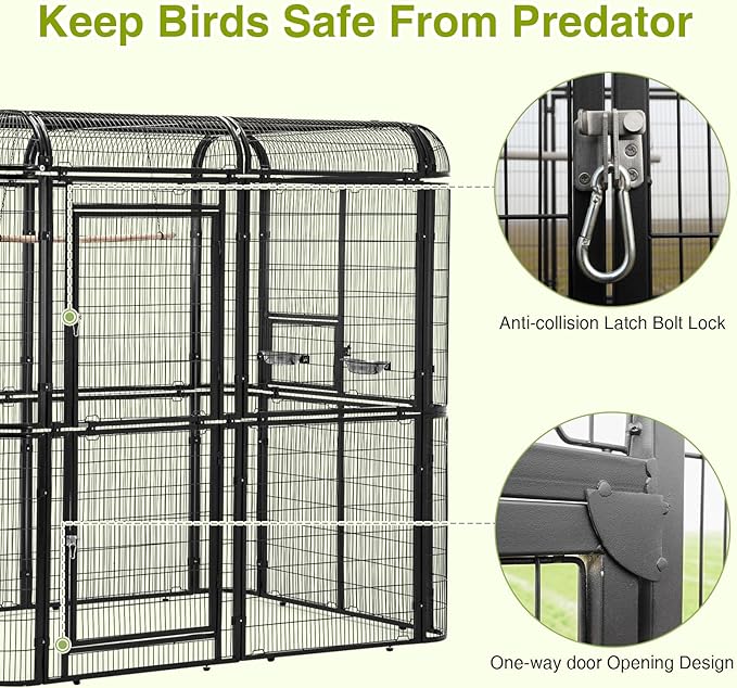 Large Walk-in Cage 87-inch Heavy Duty Bird Cage Outdoor Aviary Parrot Cage Wide Flight Metal Birdcage with Stand for Macaw Budgie Conure Lovebird Parakeet Cockatiel, 7.22x5.25x6.8ft, Black
