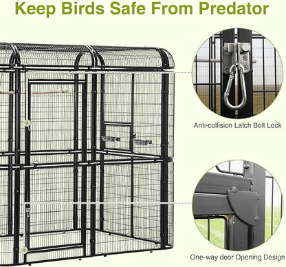 Large Walk-in Cage 87-inch Heavy Duty Bird Cage Outdoor Aviary Parrot Cage Wide Flight Metal Birdcage with Stand for Macaw Budgie Conure Lovebird Parakeet Cockatiel, 7.22x5.25x6.8ft, Black